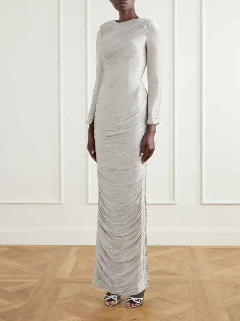 Marmar Halim Cape-effect Plissé Crepe De Chine Gown | Thumbnail 3 Marmar Halim Cape-effect Plissé Crepe De Chine Gown | Thumbnail 3