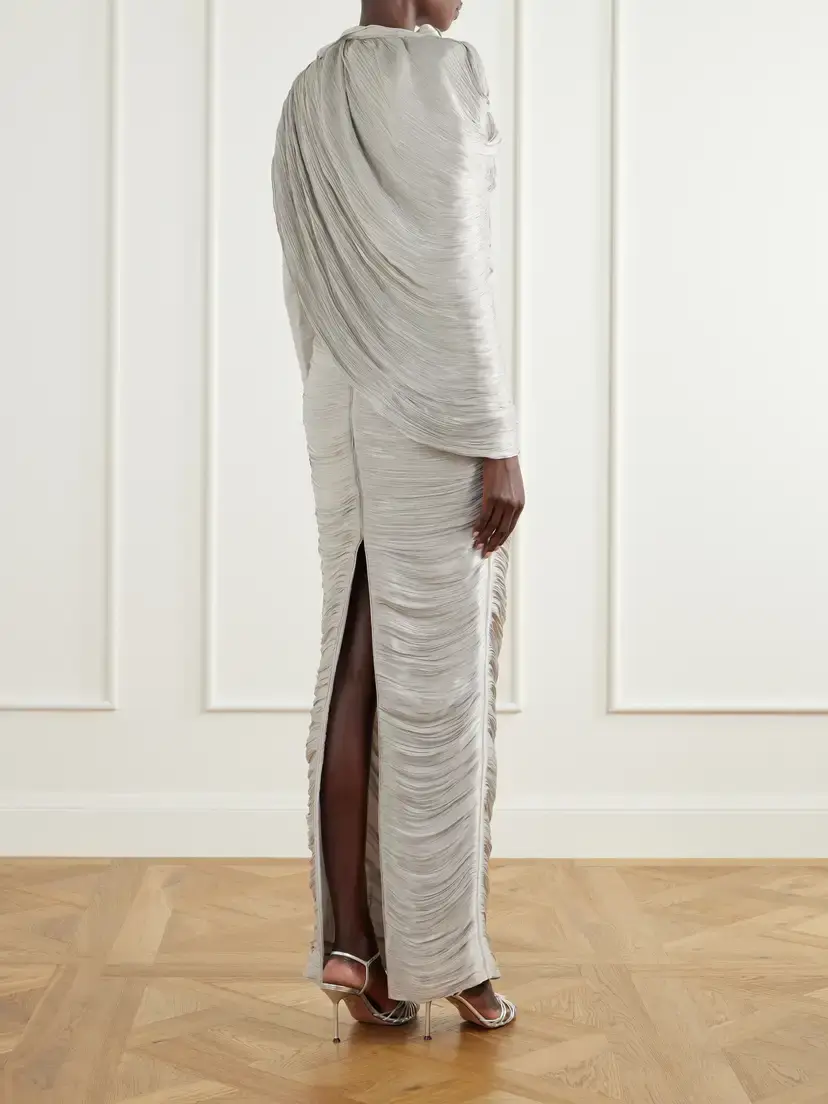 Marmar Halim Cape-effect Plissé Crepe De Chine Gown | Thumbnail 4 Marmar Halim Cape-effect Plissé Crepe De Chine Gown | Thumbnail 4