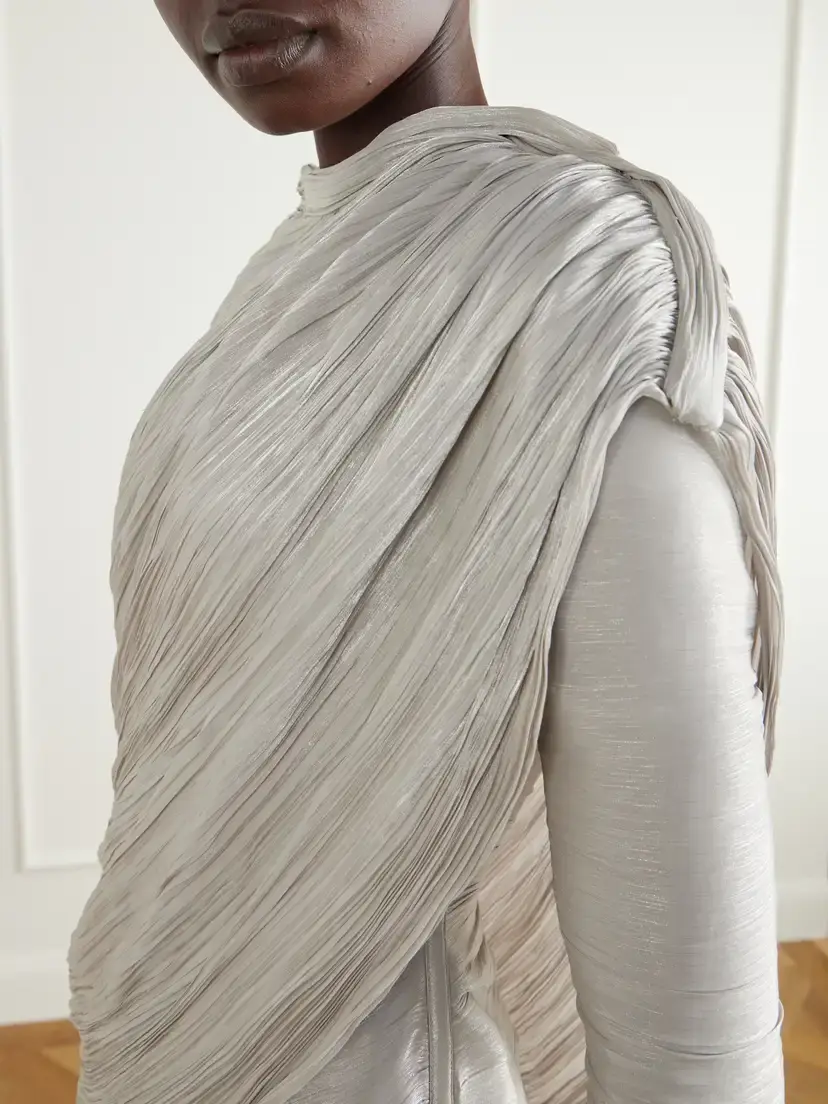 Marmar Halim Cape-effect Plissé Crepe De Chine Gown | Thumbnail 5 Marmar Halim Cape-effect Plissé Crepe De Chine Gown | Thumbnail 5