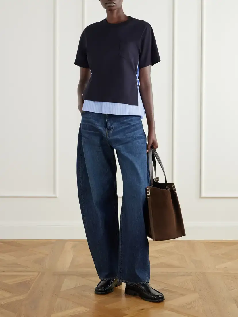 Sacai Striped Poplin-trimmed Cotton-jersey T-shirt | Thumbnail 2