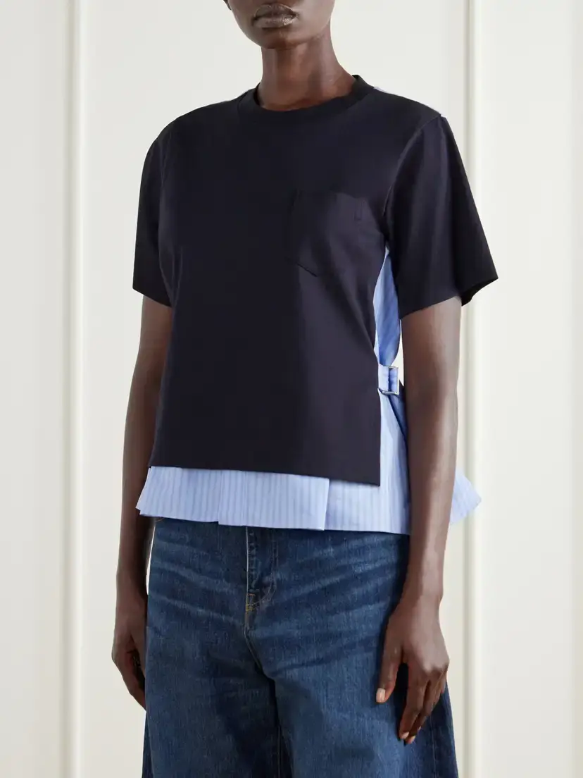 Sacai Striped Poplin-trimmed Cotton-jersey T-shirt | Thumbnail 3