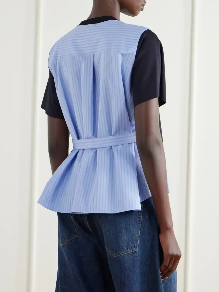 Sacai Striped Poplin-trimmed Cotton-jersey T-shirt | Thumbnail 4