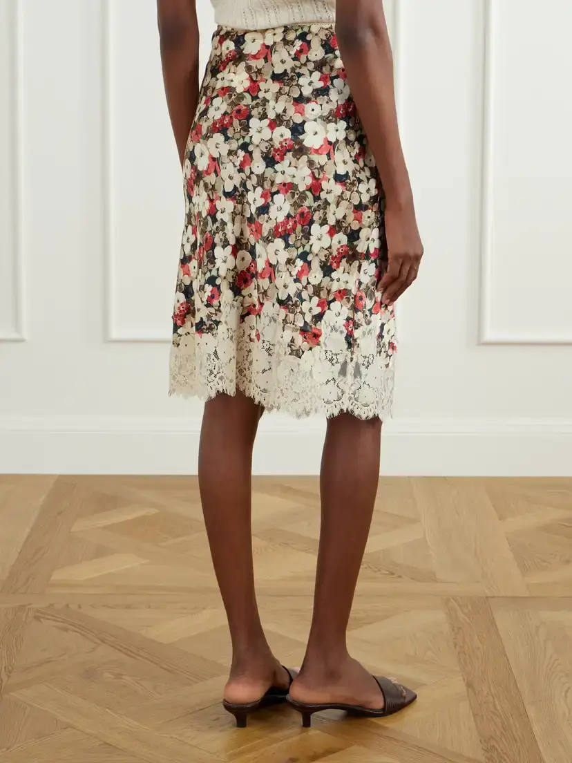 DÔEN Elowette Floral-print Lace-trimmed Silk-satin Midi Skirt | Thumbnail 4 DÔEN Elowette Floral-print Lace-trimmed Silk-satin Midi Skirt | Thumbnail 4