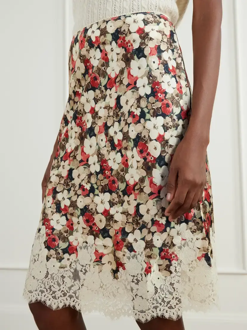 DÔEN Elowette Floral-print Lace-trimmed Silk-satin Midi Skirt | Thumbnail 5 DÔEN Elowette Floral-print Lace-trimmed Silk-satin Midi Skirt | Thumbnail 5