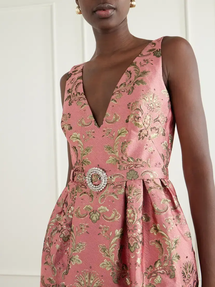 Borgo de Nor Jules Belted Crystal-embellished Floral-jacquard Midi Dress | Thumbnail 4 Borgo de Nor Jules Belted Crystal-embellished Floral-jacquard Midi Dress | Thumbnail 4