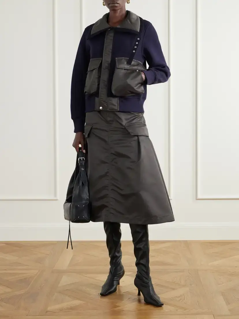 Sacai Sponge Sweat Shell-trimmed Cotton-blend And Wool Jacket - Multi | Thumbnail 2 Sacai Sponge Sweat Shell-trimmed Cotton-blend And Wool Jacket - Multi | Thumbnail 2