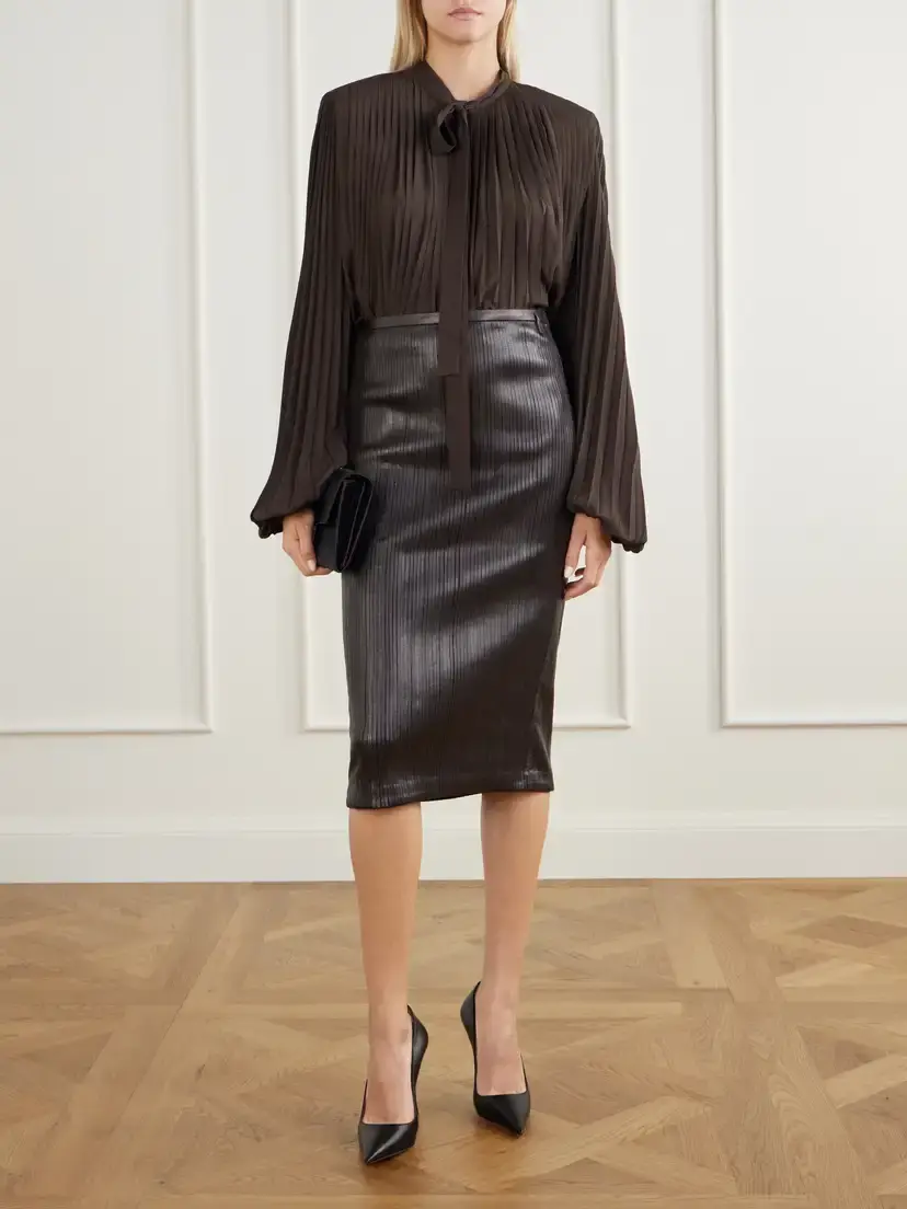Tom Ford Leather-trimmed Stretch-jersey Midi Skirt | Thumbnail 2 Tom Ford Leather-trimmed Stretch-jersey Midi Skirt | Thumbnail 2