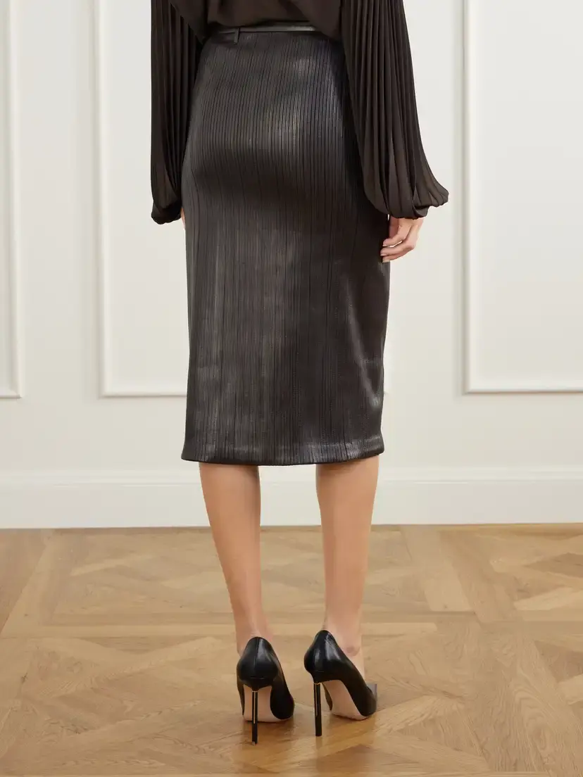 Tom Ford Leather-trimmed Stretch-jersey Midi Skirt | Thumbnail 4 Tom Ford Leather-trimmed Stretch-jersey Midi Skirt | Thumbnail 4