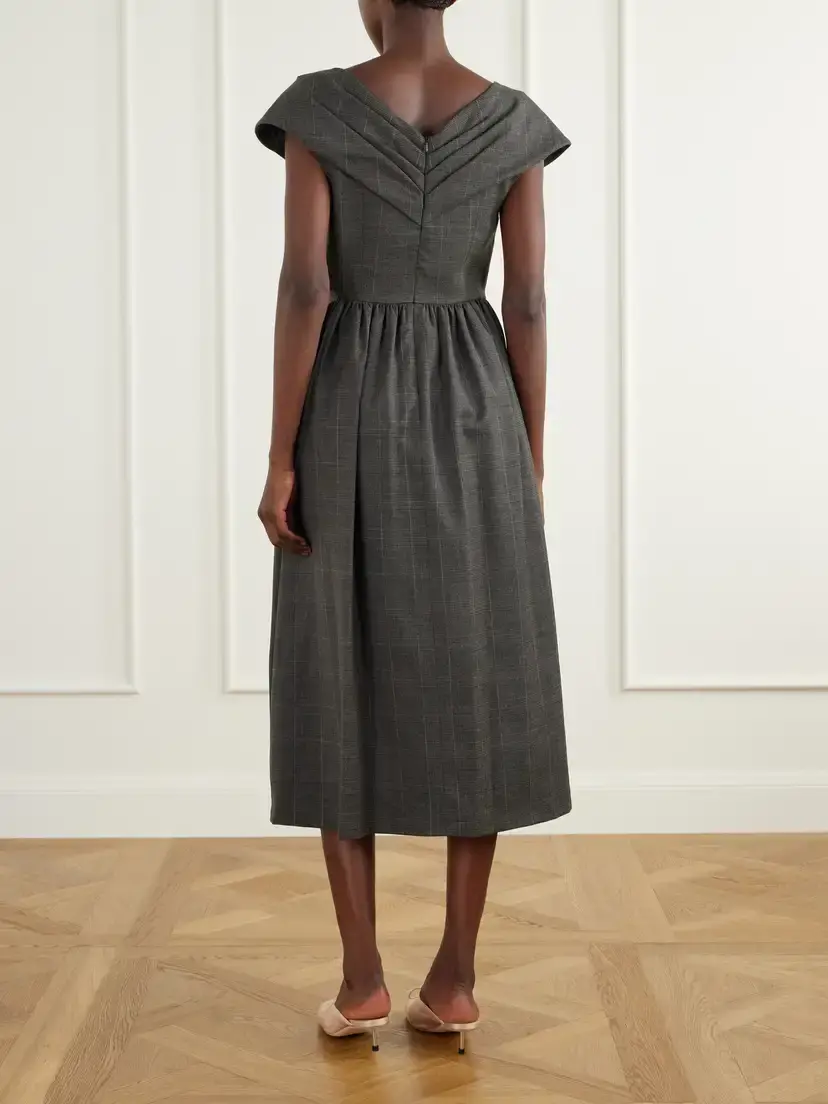 Simone Rocha Embellished Gathered Prince Of Wales Checked Wool-blend Midi Dress | Thumbnail 3