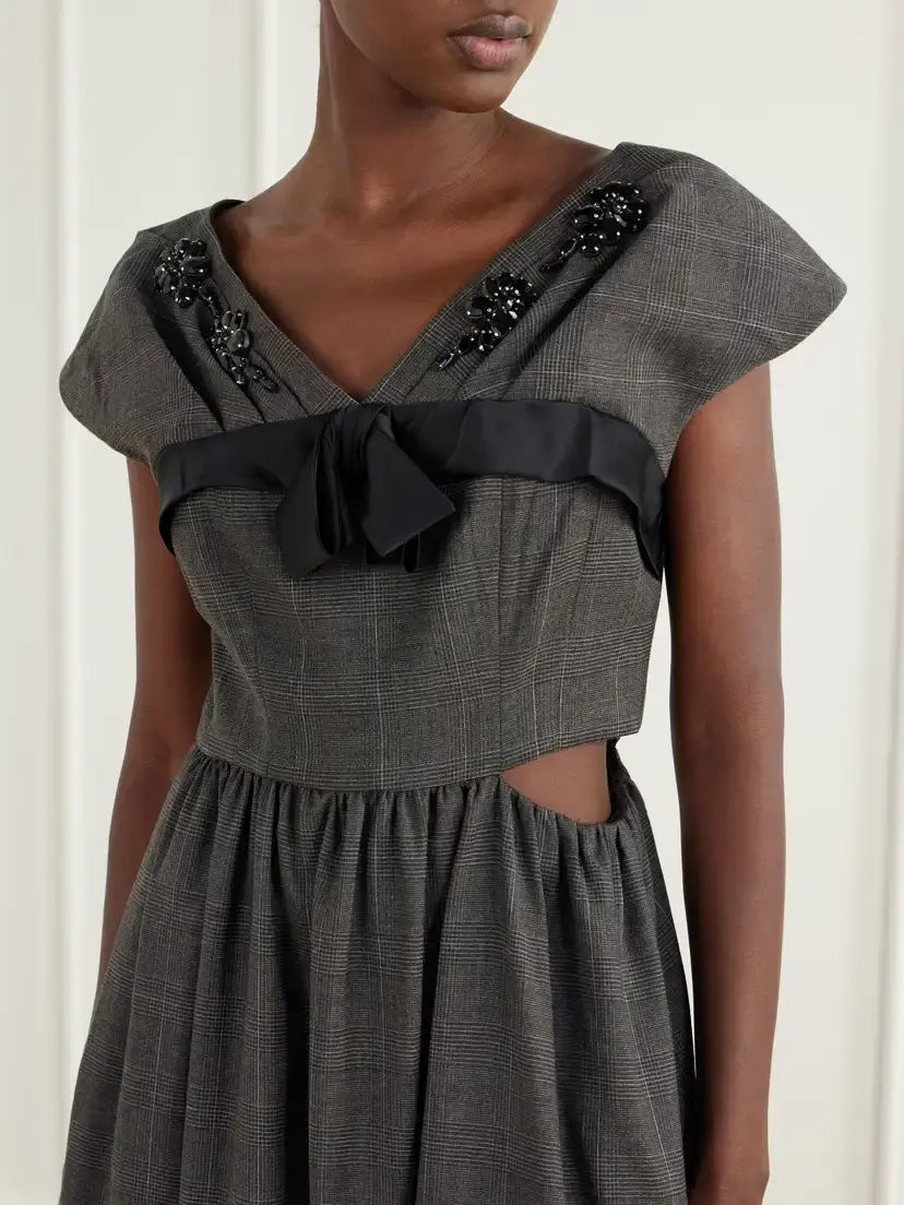 Simone Rocha Embellished Gathered Prince Of Wales Checked Wool-blend Midi Dress | Thumbnail 4