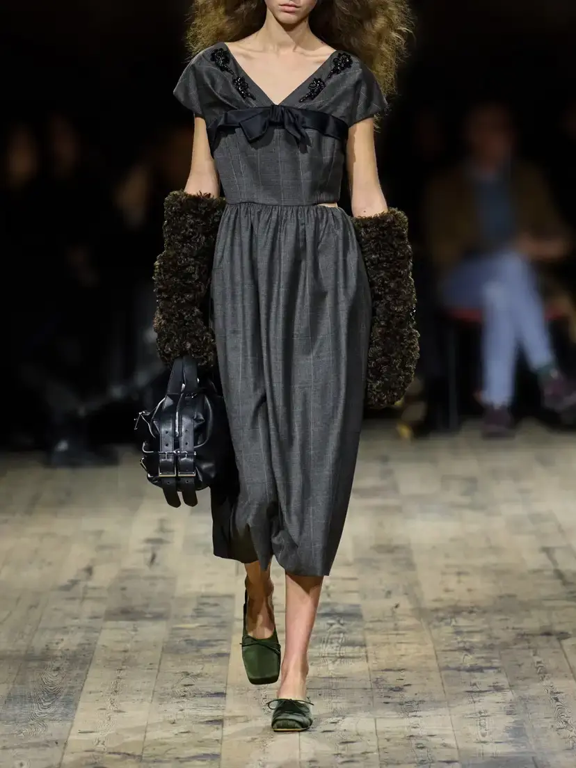 Simone Rocha Embellished Gathered Prince Of Wales Checked Wool-blend Midi Dress | Thumbnail 5
