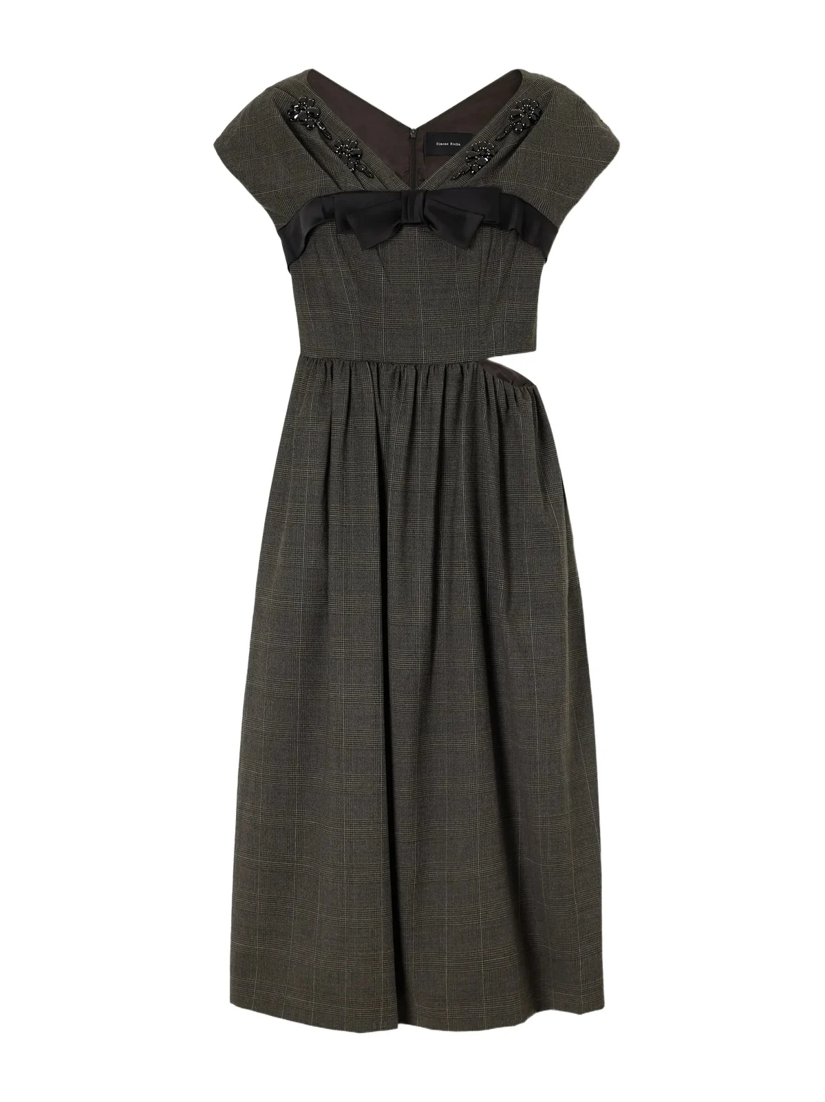 Embellished Gathered Prince Of Wales Checked Wool-blend Midi Dress Embellished Gathered Prince Of Wales Checked Wool-blend Midi Dress