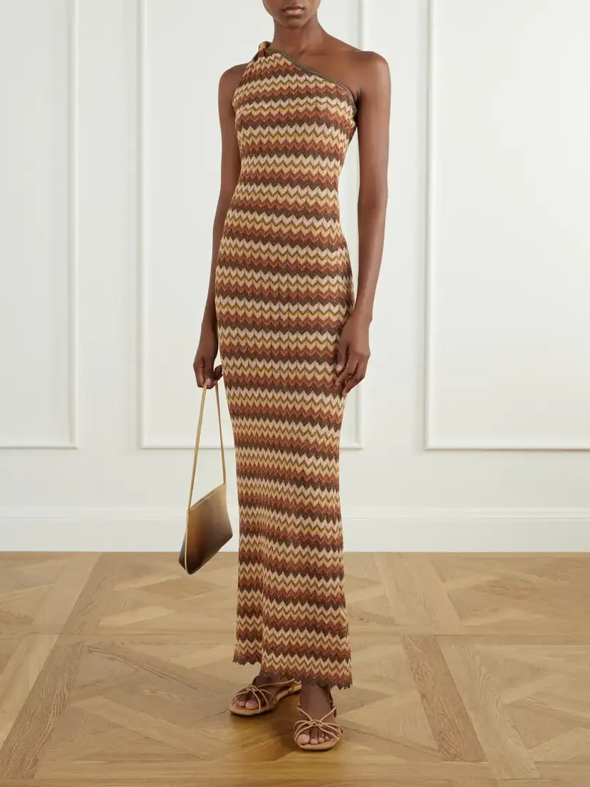 Faithfull Naia One-shoulder Striped Metallic Crochet-knit Maxi Dress | Thumbnail 2