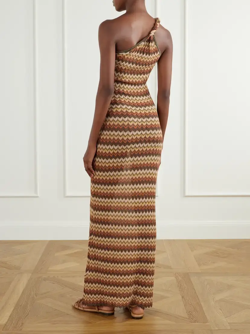 Faithfull Naia One-shoulder Striped Metallic Crochet-knit Maxi Dress | Thumbnail 3