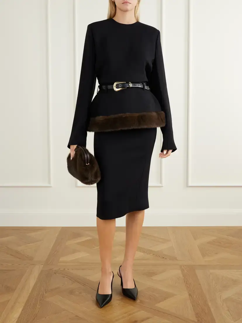Stella McCartney Plush-trimmed Crepe Midi Dress | Thumbnail 2 Stella McCartney Plush-trimmed Crepe Midi Dress | Thumbnail 2