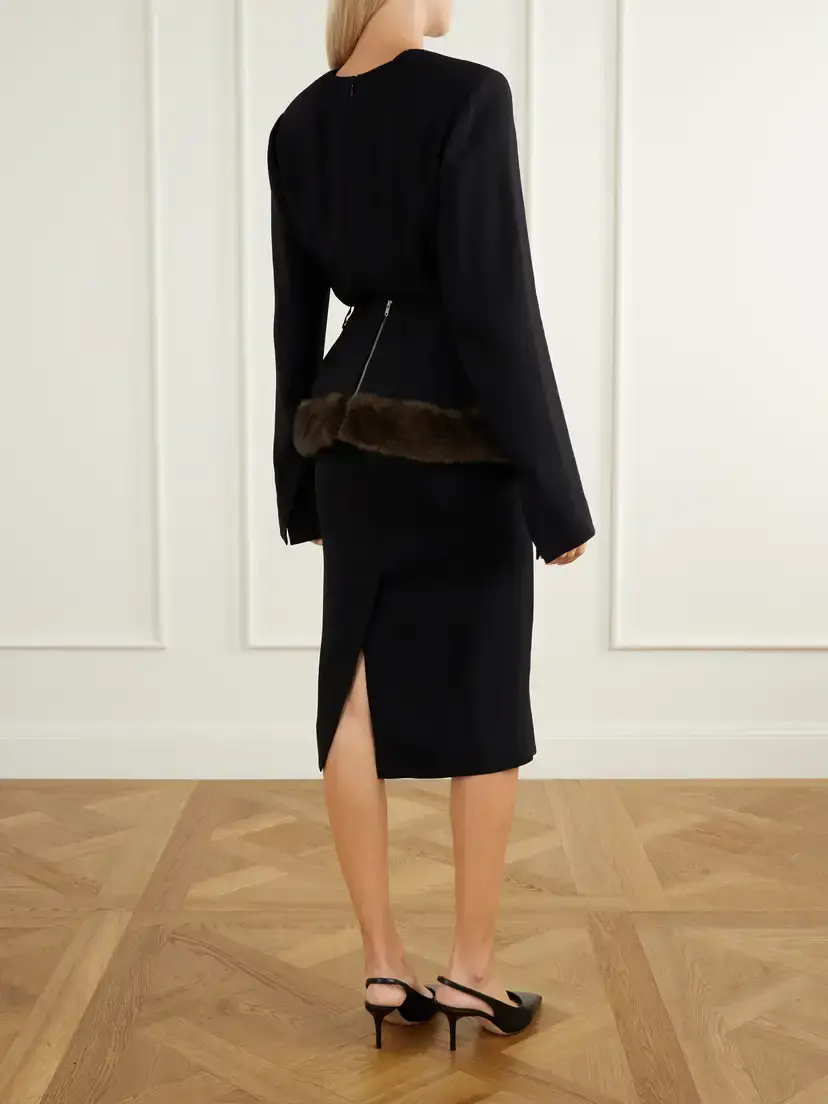 Stella McCartney Plush-trimmed Crepe Midi Dress | Thumbnail 3 Stella McCartney Plush-trimmed Crepe Midi Dress | Thumbnail 3