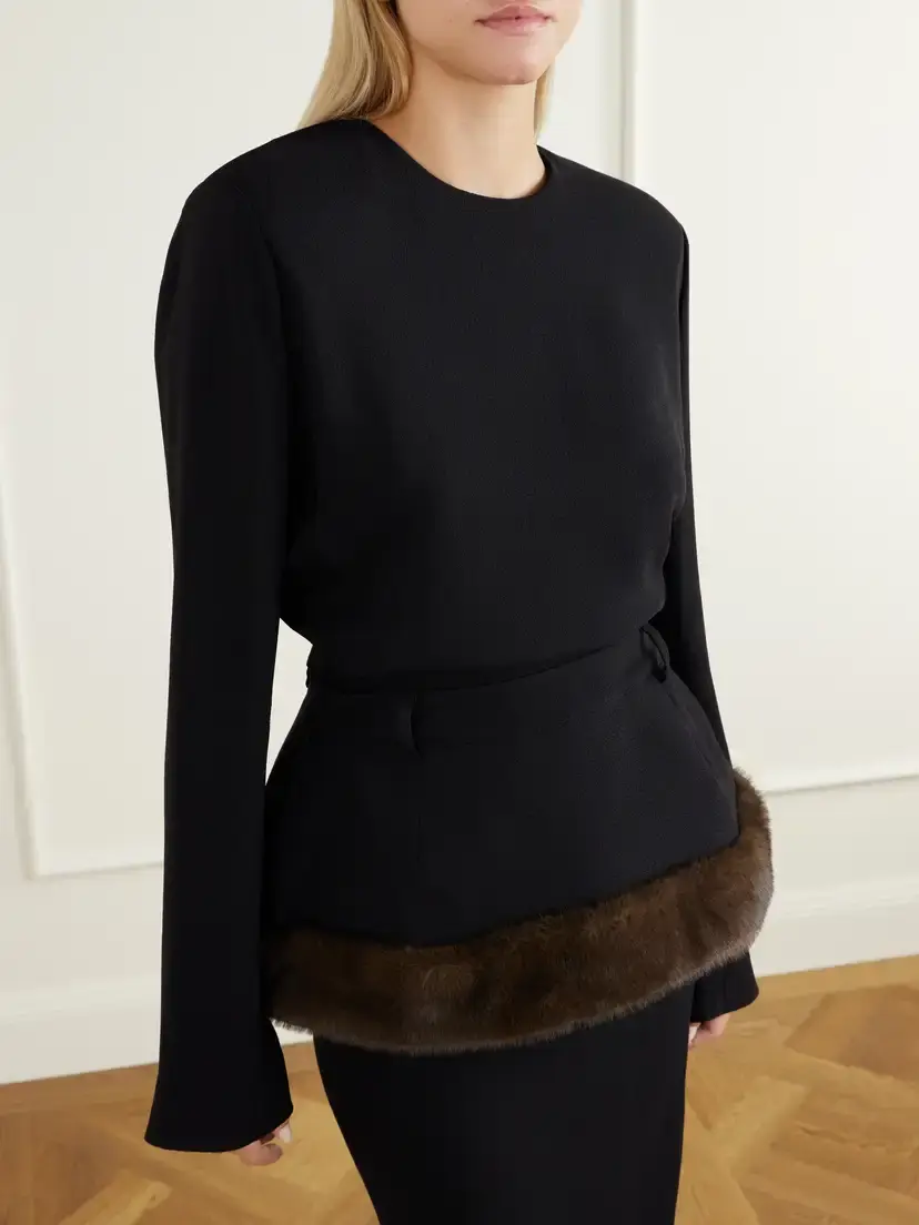 Stella McCartney Plush-trimmed Crepe Midi Dress | Thumbnail 4 Stella McCartney Plush-trimmed Crepe Midi Dress | Thumbnail 4