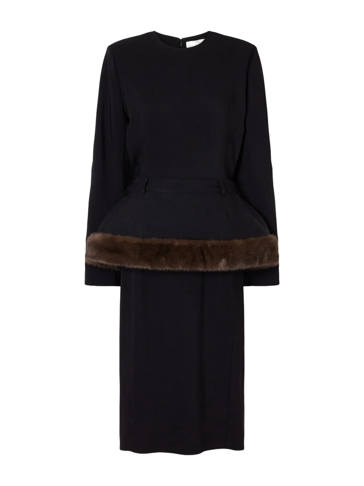 Plush-trimmed Crepe Midi Dress