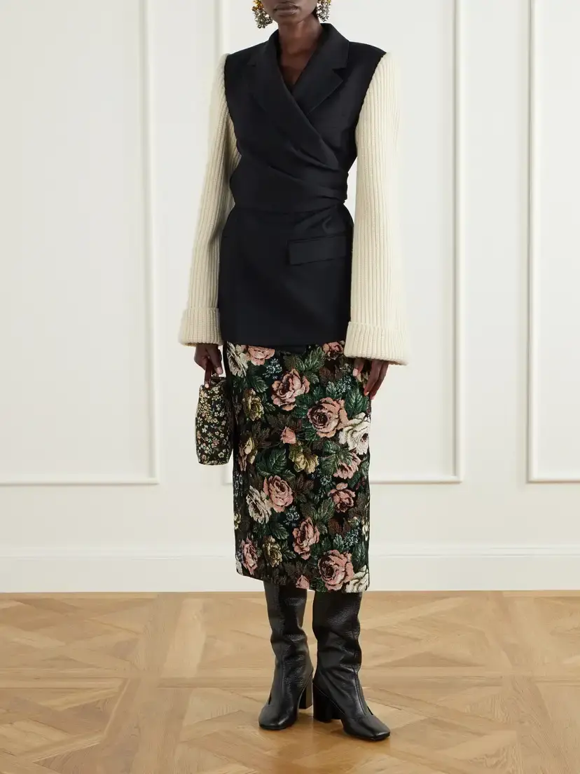 Dries Van Noten Ribbed Wool And Cashmere-blend Trimmed Wool-twill Jacket | Thumbnail 2 Dries Van Noten Ribbed Wool And Cashmere-blend Trimmed Wool-twill Jacket | Thumbnail 2