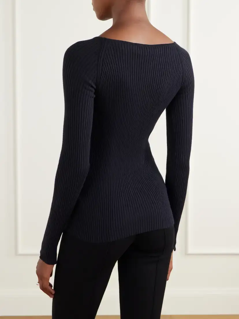 HIGH SPORT Bara Ribbed Cotton And Cashmere-blend Sweater - Black | Thumbnail 4 HIGH SPORT Bara Ribbed Cotton And Cashmere-blend Sweater - Black | Thumbnail 4