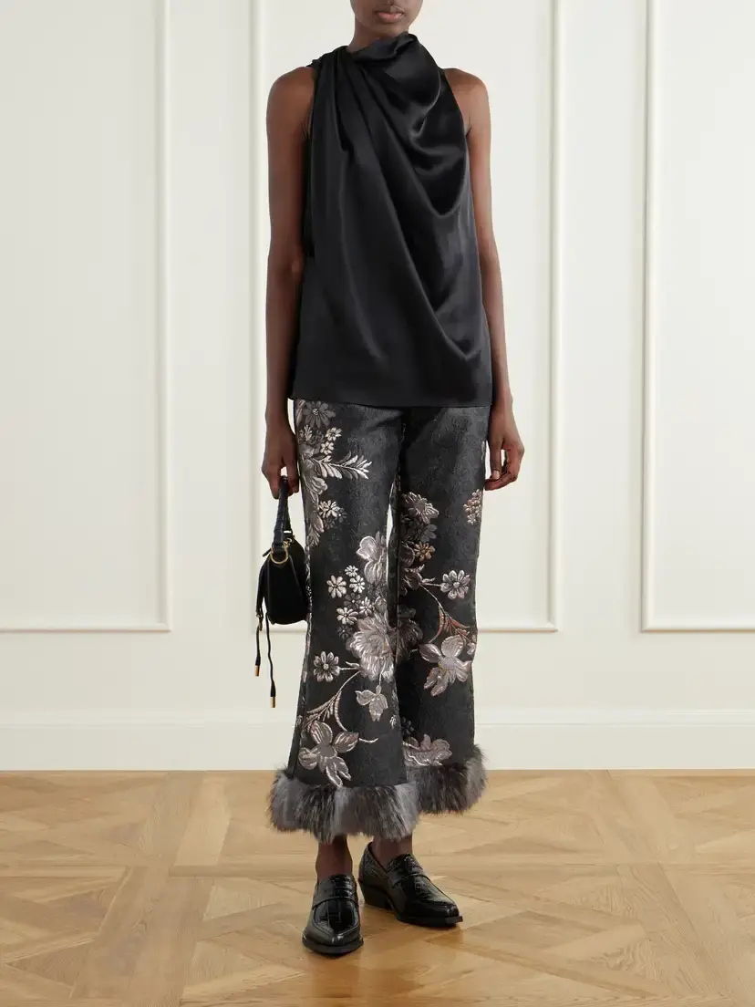 ANNA SUI Plush-trimmed Arcadia Brocade Flared Pants | Thumbnail 2 ANNA SUI Plush-trimmed Arcadia Brocade Flared Pants | Thumbnail 2