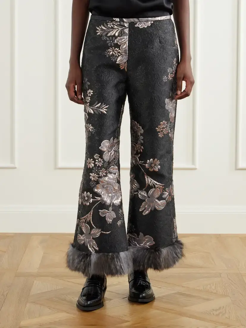 ANNA SUI Plush-trimmed Arcadia Brocade Flared Pants | Thumbnail 3 ANNA SUI Plush-trimmed Arcadia Brocade Flared Pants | Thumbnail 3