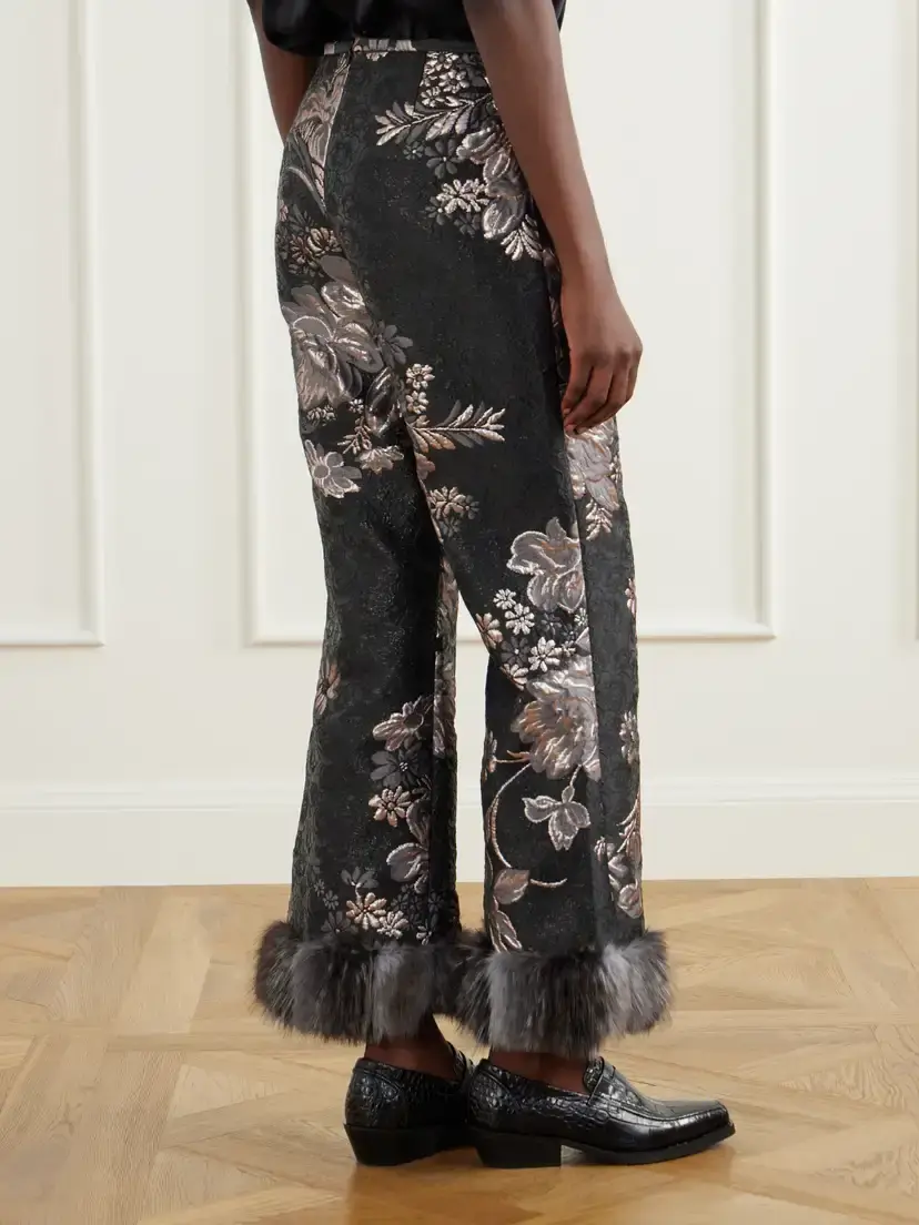ANNA SUI Plush-trimmed Arcadia Brocade Flared Pants | Thumbnail 4 ANNA SUI Plush-trimmed Arcadia Brocade Flared Pants | Thumbnail 4