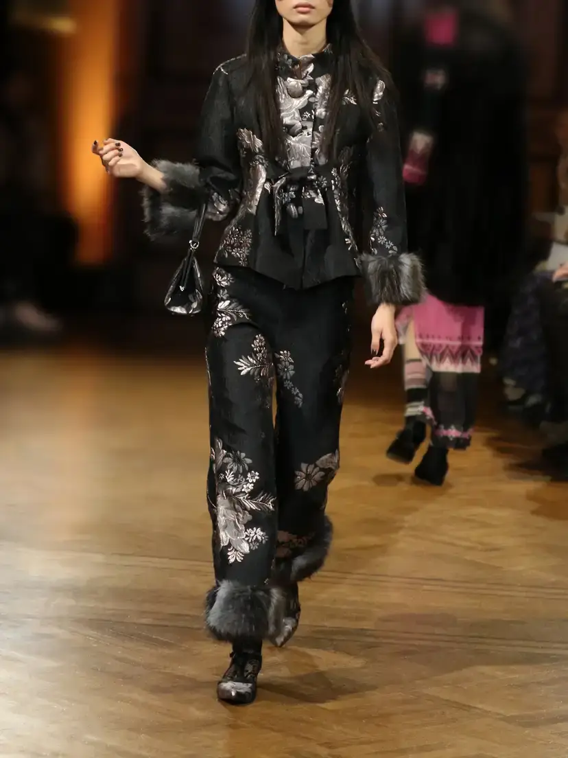 ANNA SUI Plush-trimmed Arcadia Brocade Flared Pants | Thumbnail 6 ANNA SUI Plush-trimmed Arcadia Brocade Flared Pants | Thumbnail 6
