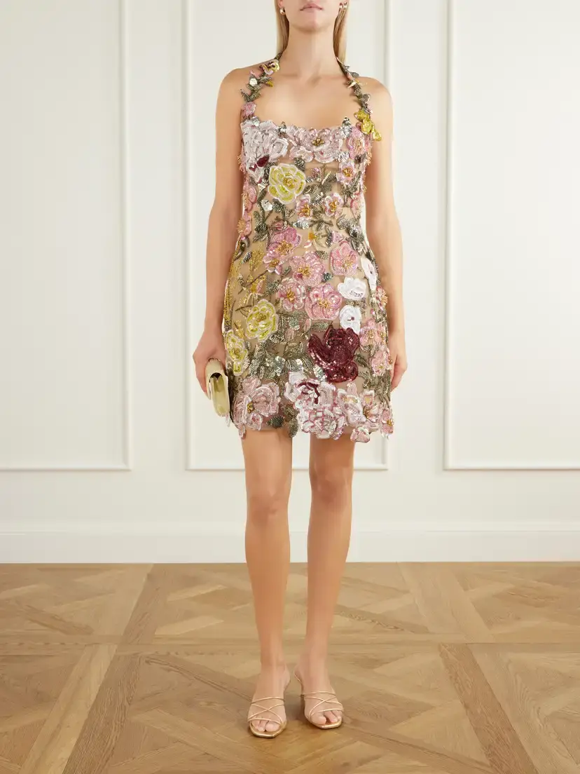 Oscar de la Renta Embellished Embroidered Tulle Mini Dress | Thumbnail 2