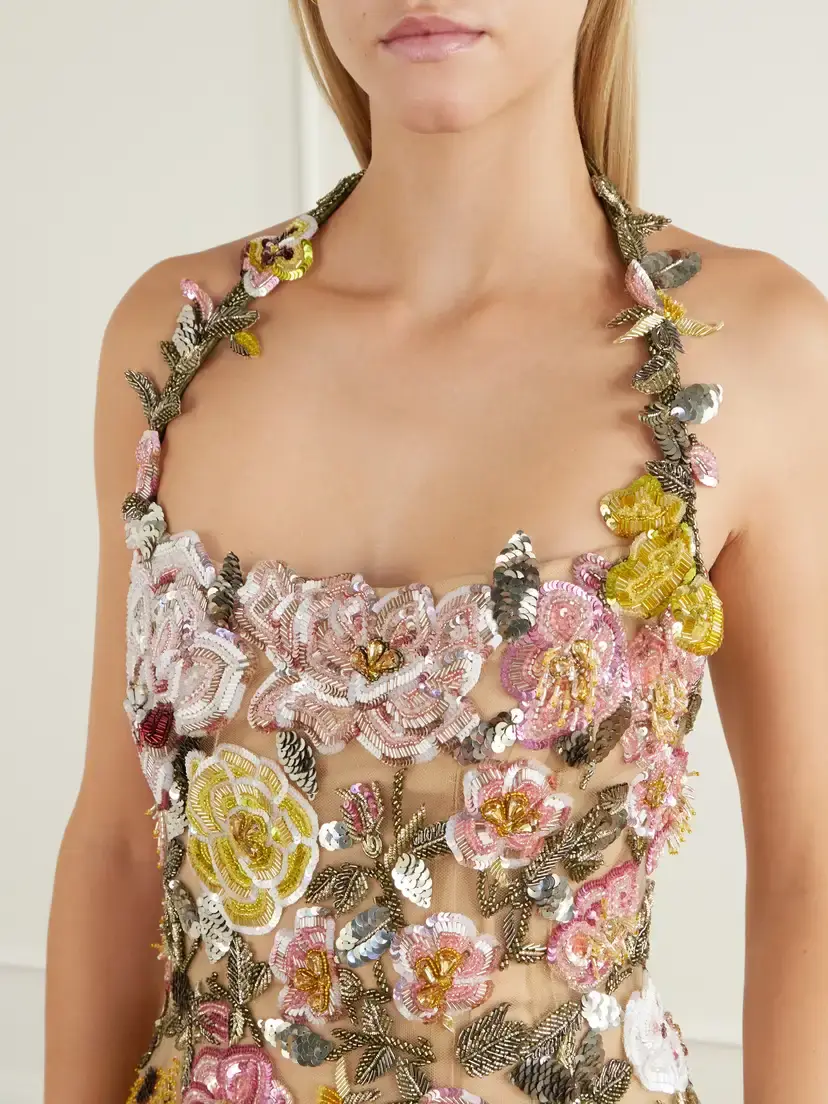 Oscar de la Renta Embellished Embroidered Tulle Mini Dress | Thumbnail 4