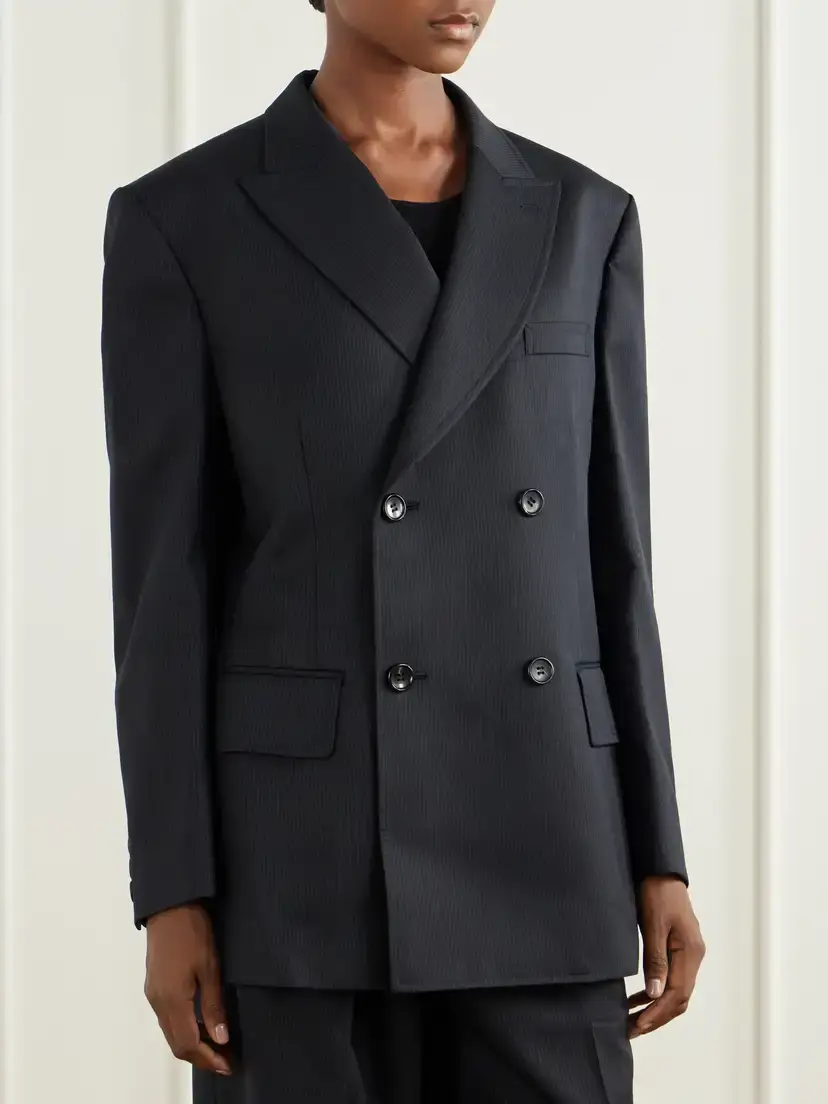 Junya Watanabe Pinstriped Wool-blend Double-breasted Blazer | Thumbnail 3 Junya Watanabe Pinstriped Wool-blend Double-breasted Blazer | Thumbnail 3