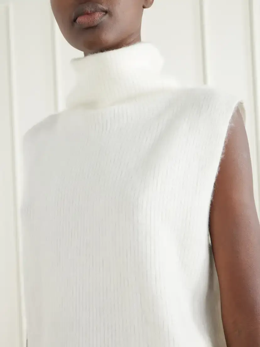 Lisa Yang Aisla Ribbed Brushed Cashmere Turtleneck Sweater Vest | Thumbnail 4