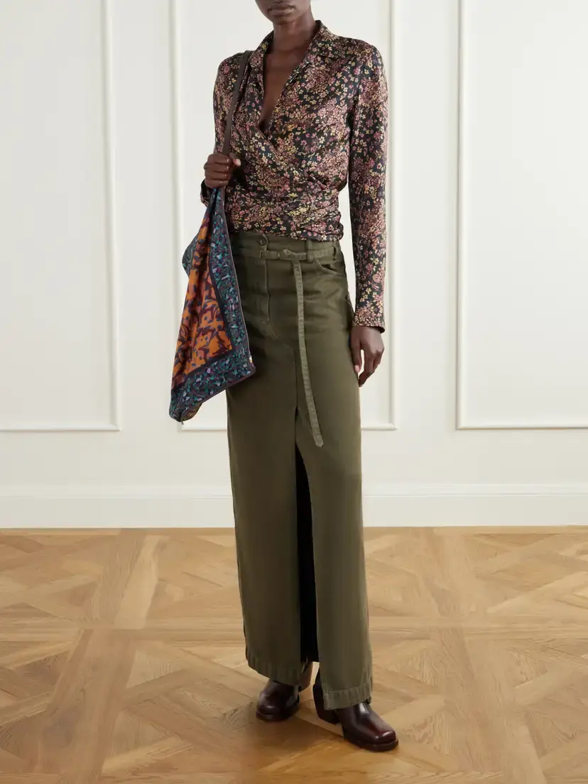 Dries Van Noten Belted Cotton-twill Midi Skirt | Thumbnail 2