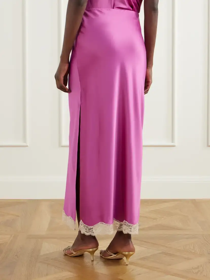 ANNA SUI Lace-trimmed Embroidered Satin Maxi Skirt | Thumbnail 4 ANNA SUI Lace-trimmed Embroidered Satin Maxi Skirt | Thumbnail 4