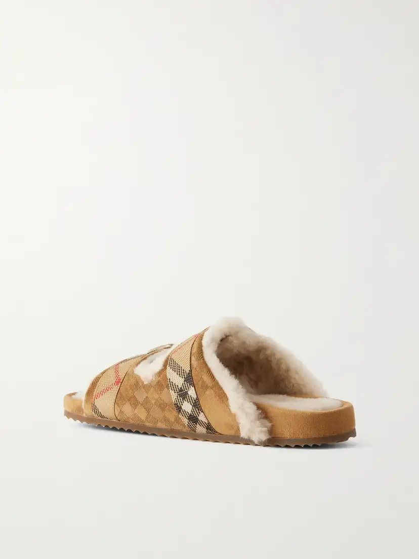 Burberry Urchin Check Shearling-trimmed Sandals | Thumbnail 3 Burberry Urchin Check Shearling-trimmed Sandals | Thumbnail 3