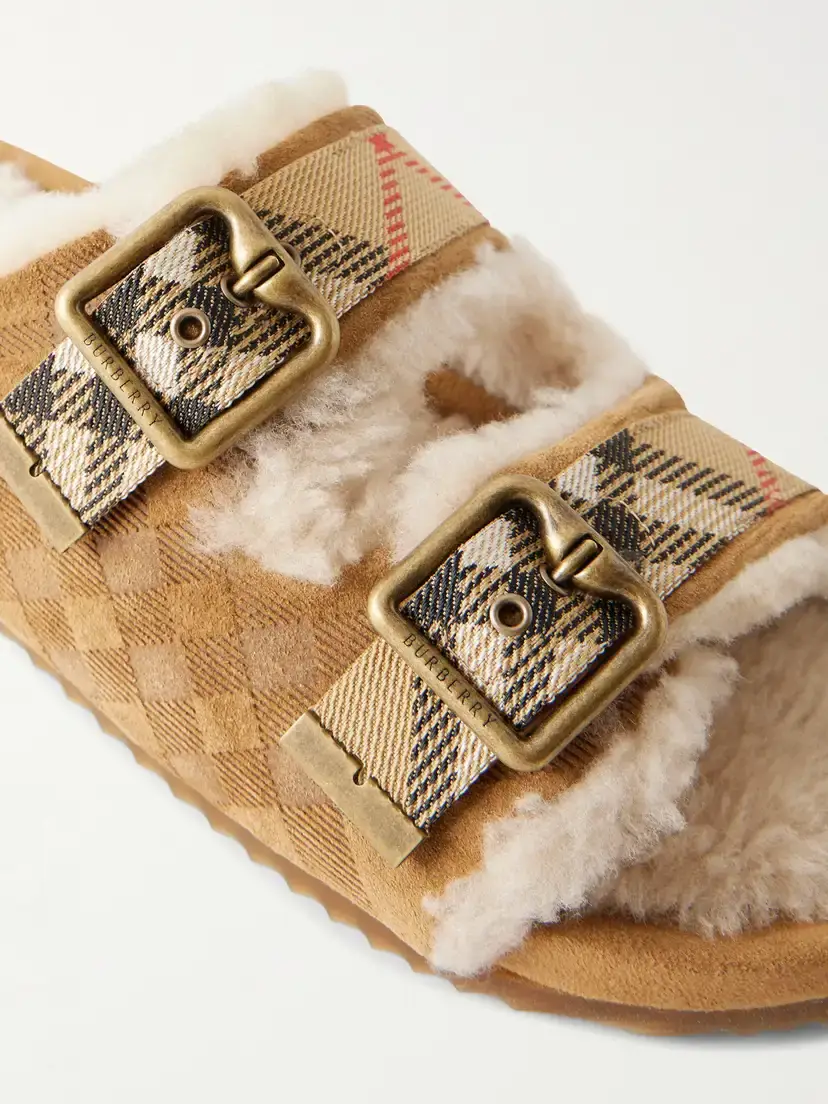 Burberry Urchin Check Shearling-trimmed Sandals | Thumbnail 5 Burberry Urchin Check Shearling-trimmed Sandals | Thumbnail 5
