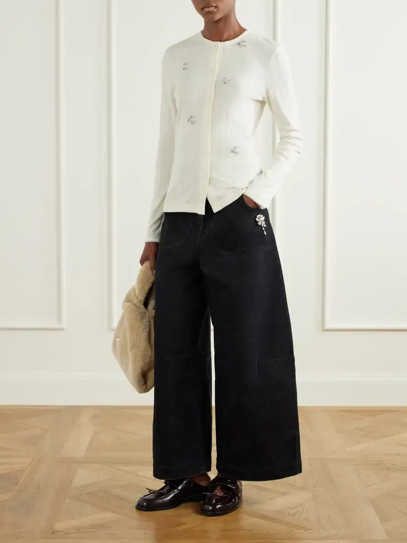 Simone Rocha Embellished Floral-print Mid-rise Wide-leg Jeans | Thumbnail 2 Simone Rocha Embellished Floral-print Mid-rise Wide-leg Jeans | Thumbnail 2