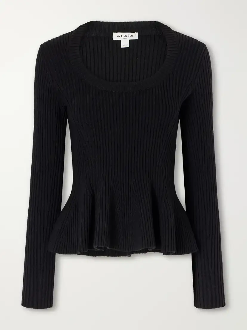 Alaïa Ribbed Wool-blend Peplum Sweater | Thumbnail 2 Alaïa Ribbed Wool-blend Peplum Sweater | Thumbnail 2