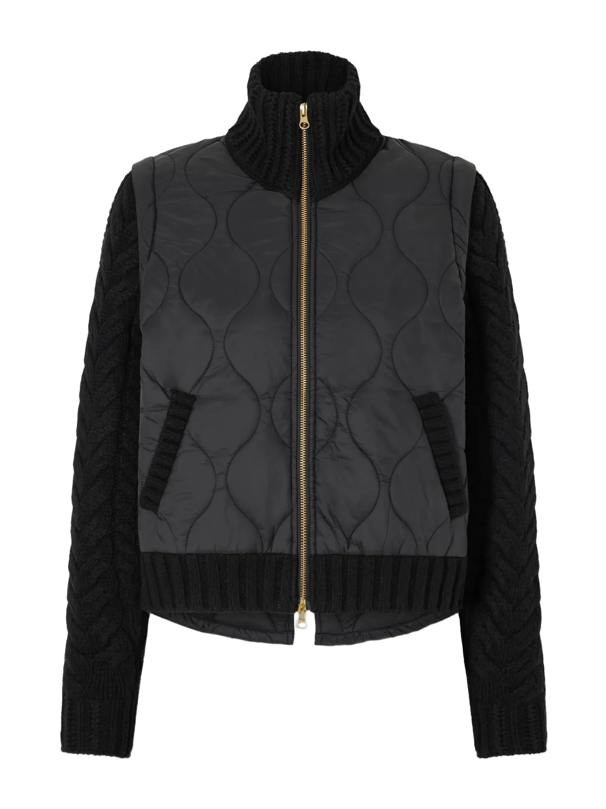 Veronica Beard Patra Padded Cable-knit Wool-blend And Quilted Shell Jacket