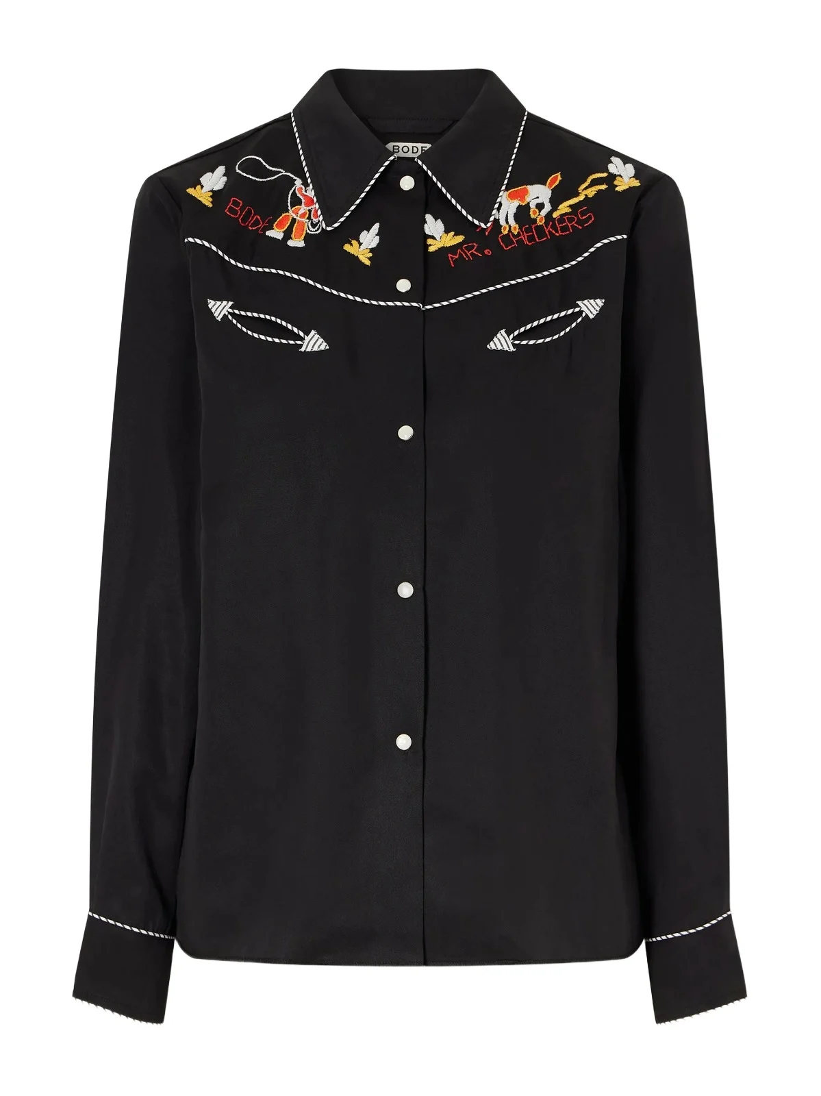 BODE Checkers Western Embroidered Poplin Blouse