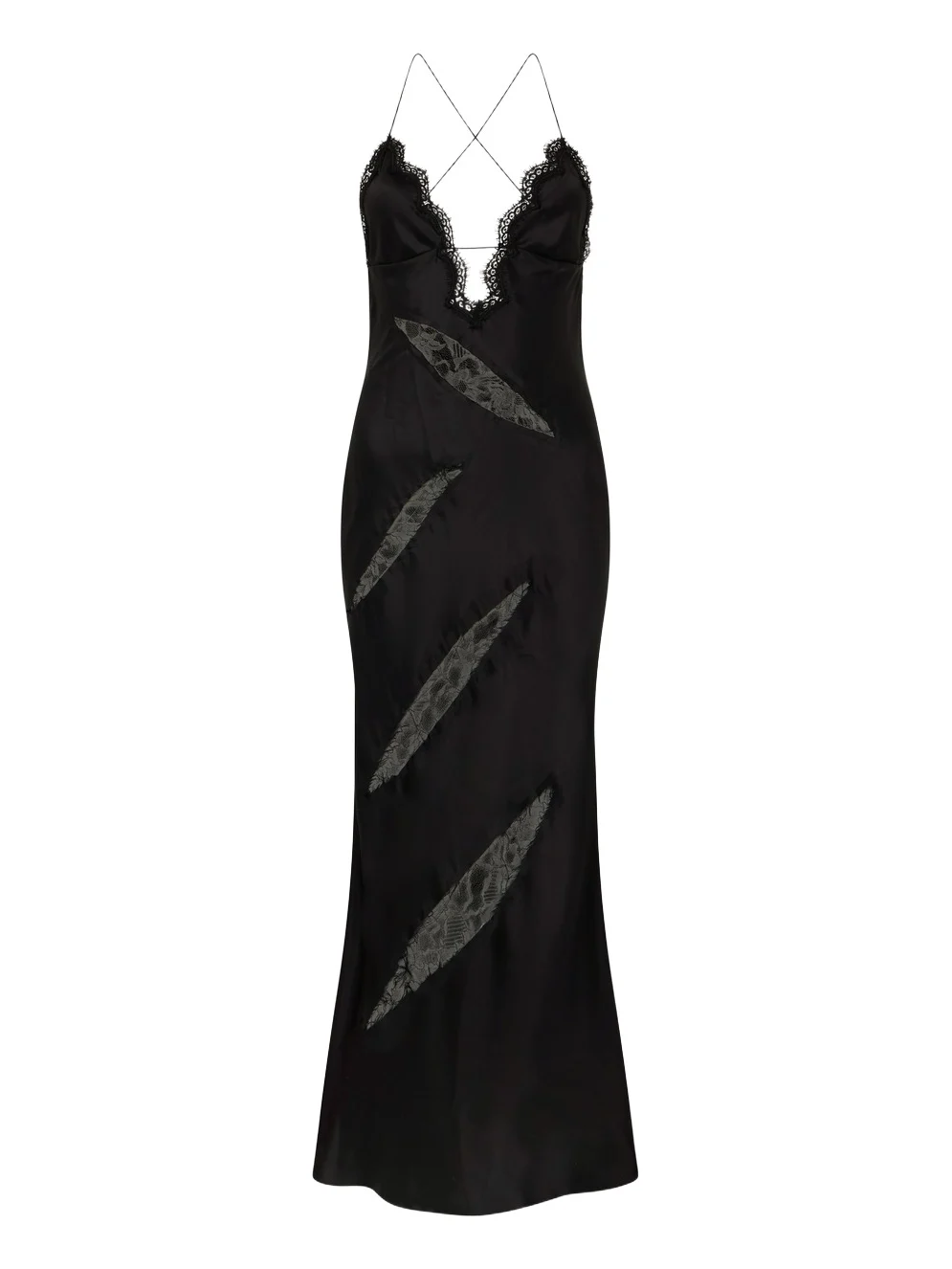 Roberto Cavalli Black Silk Dress with Lace Cut-Out Details