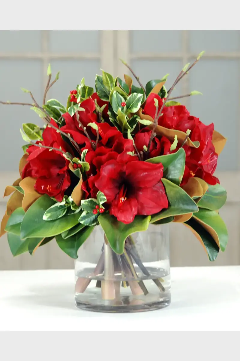 Winward Home Amaryllis & Magnolia Leaf in Glass Vase | Thumbnail 2 Winward Home Amaryllis & Magnolia Leaf in Glass Vase | Thumbnail 2