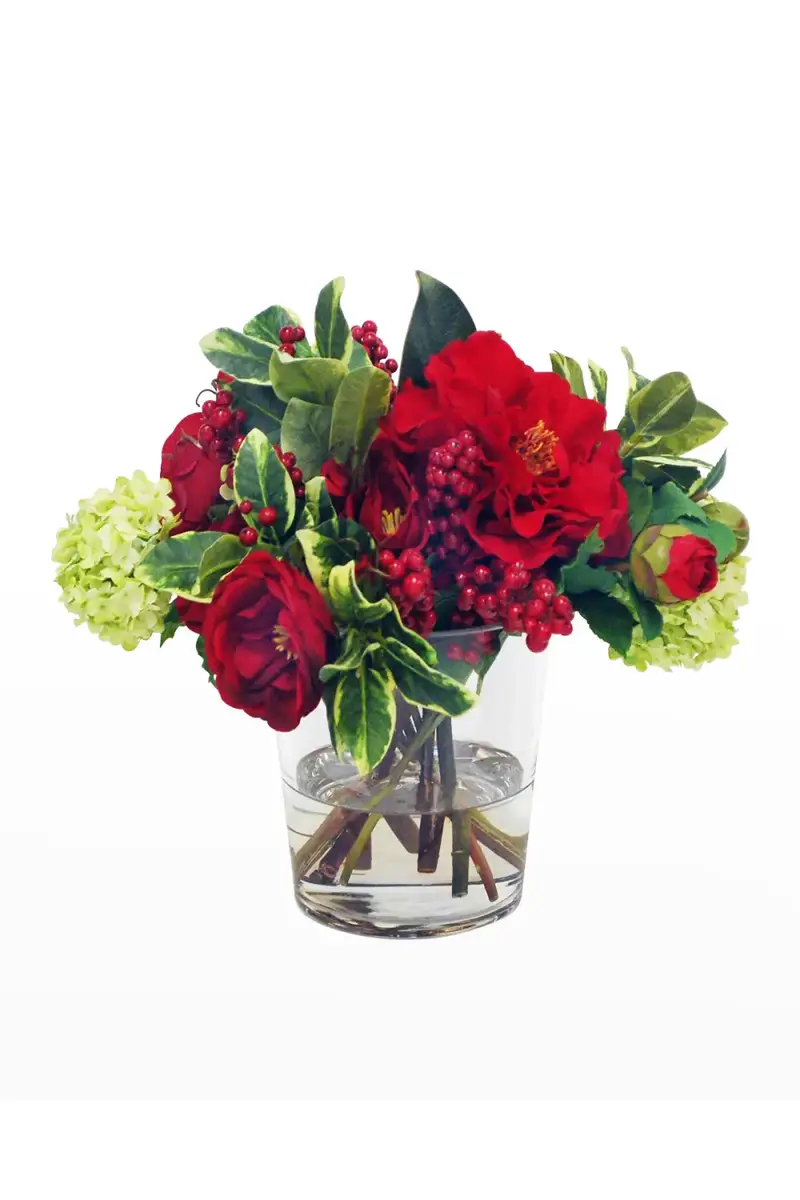 Winward Home Faux Camellia Floral Arrangement in Glass Vase | Thumbnail 2 Winward Home Faux Camellia Floral Arrangement in Glass Vase | Thumbnail 2