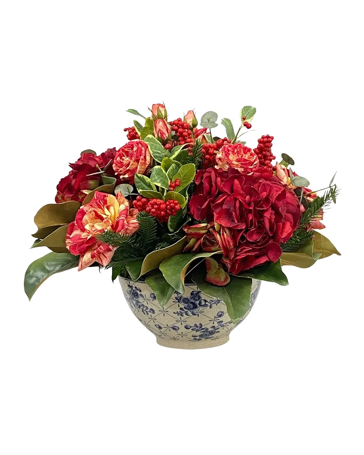 Winward Home Faux Rose Berry Floral Arrangement in Bowl