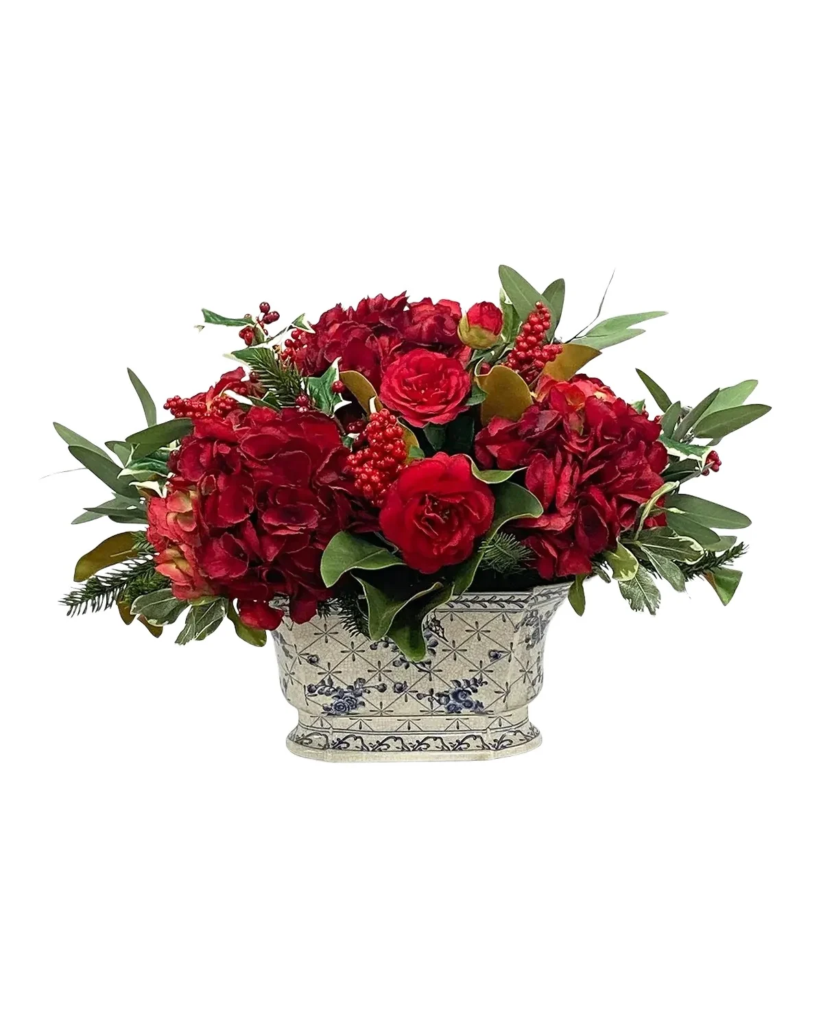 Winward Home Faux Camellia Holly Floral Arrangement in Vase