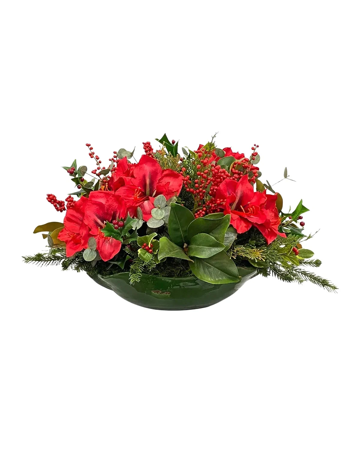 Winward Home Faux Amaryllis Berry Floral Arrangement in Basket