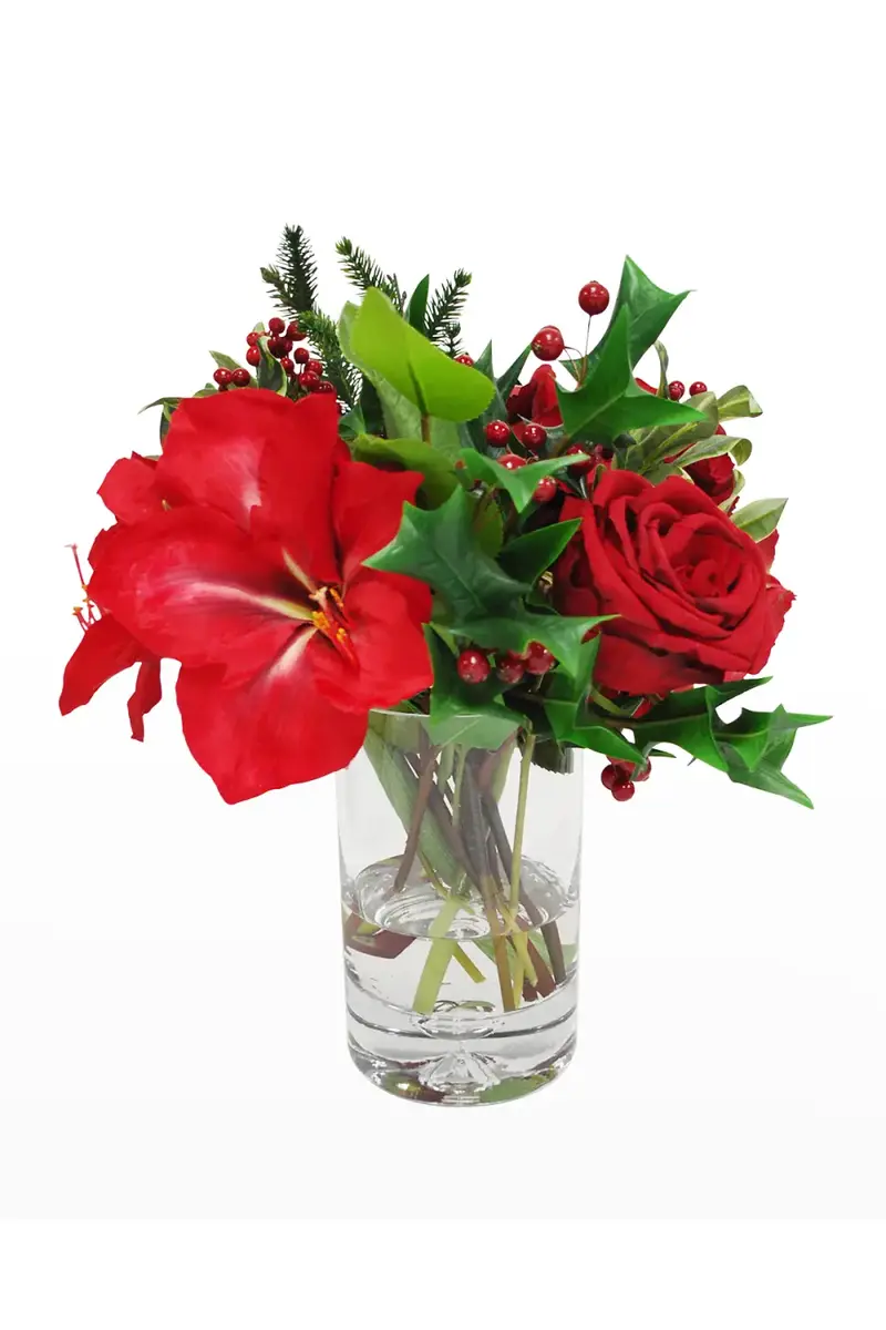 Winward Home Faux Amaryllis Rose Arrangement in Glass Vase | Thumbnail 2 Winward Home Faux Amaryllis Rose Arrangement in Glass Vase | Thumbnail 2