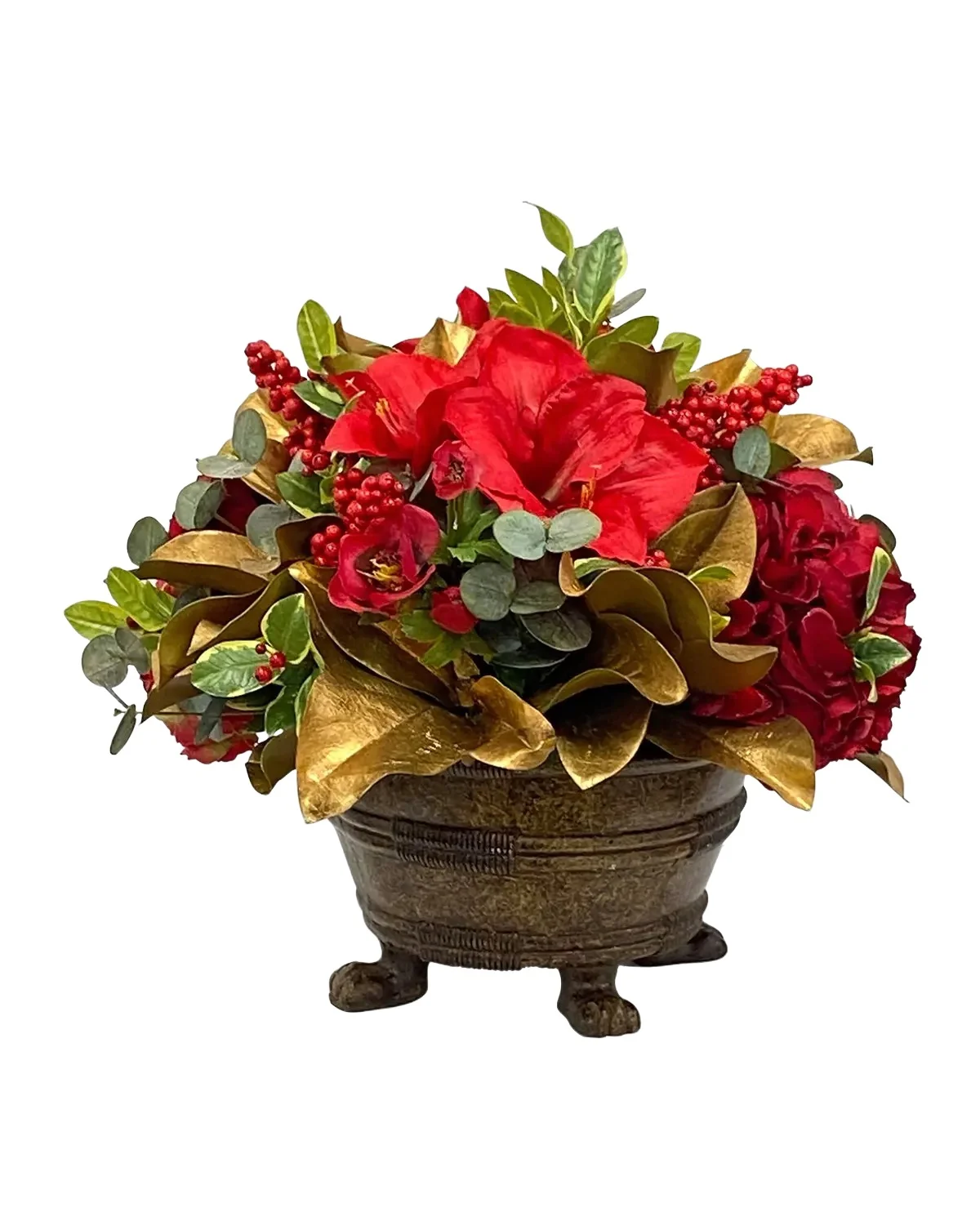 Winward Home Faux Amaryllis Camellia Floral Arrangement in Planter
