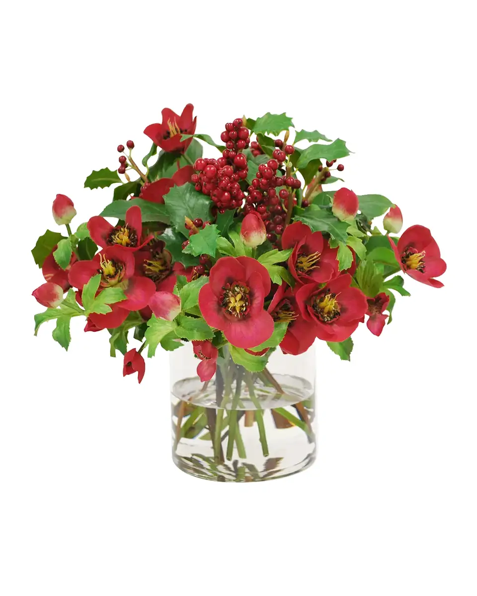 Winward Home Faux Hellebores Rose Floral Arrangement in Glass Vase | Thumbnail 2 Winward Home Faux Hellebores Rose Floral Arrangement in Glass Vase | Thumbnail 2