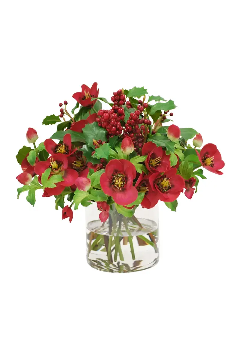 Winward Home Faux Hellebores Rose Floral Arrangement in Glass Vase | Thumbnail 3 Winward Home Faux Hellebores Rose Floral Arrangement in Glass Vase | Thumbnail 3
